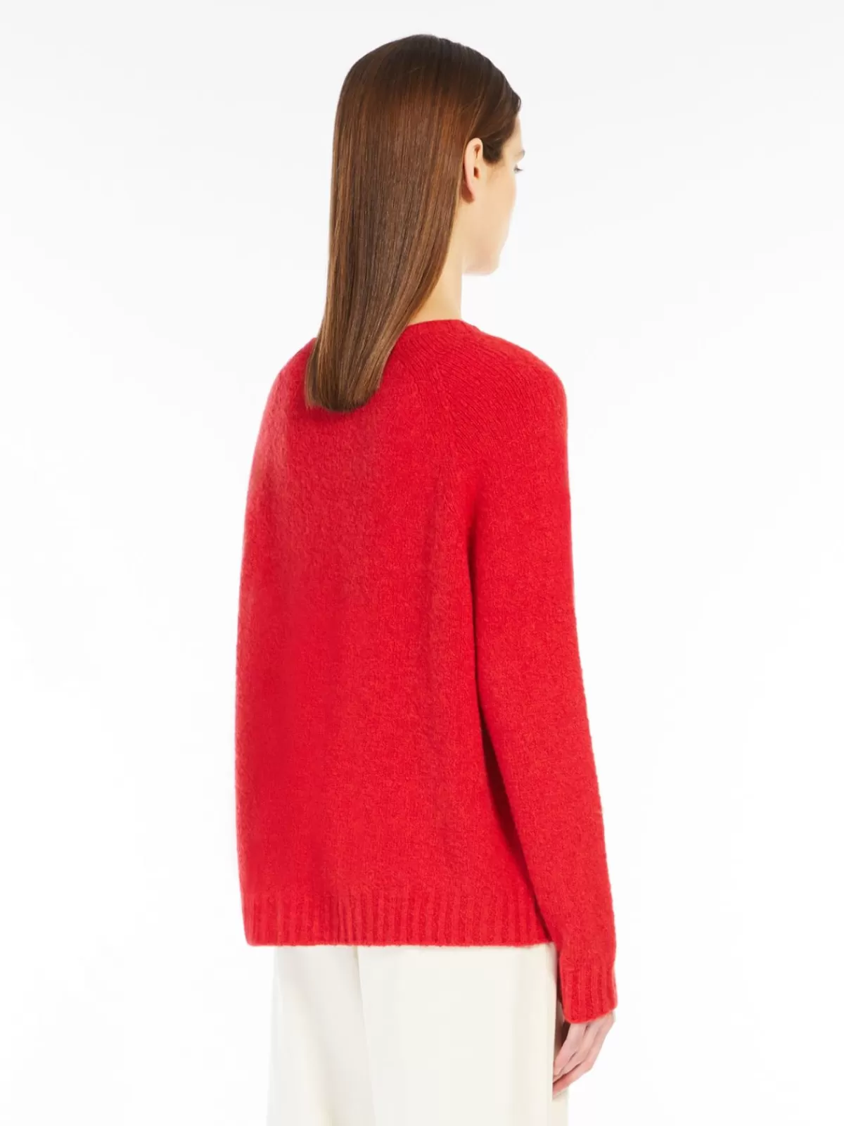Suéter premium de alpaca suave y algodón transpirable en rojo vibrante - Colección MaxMara