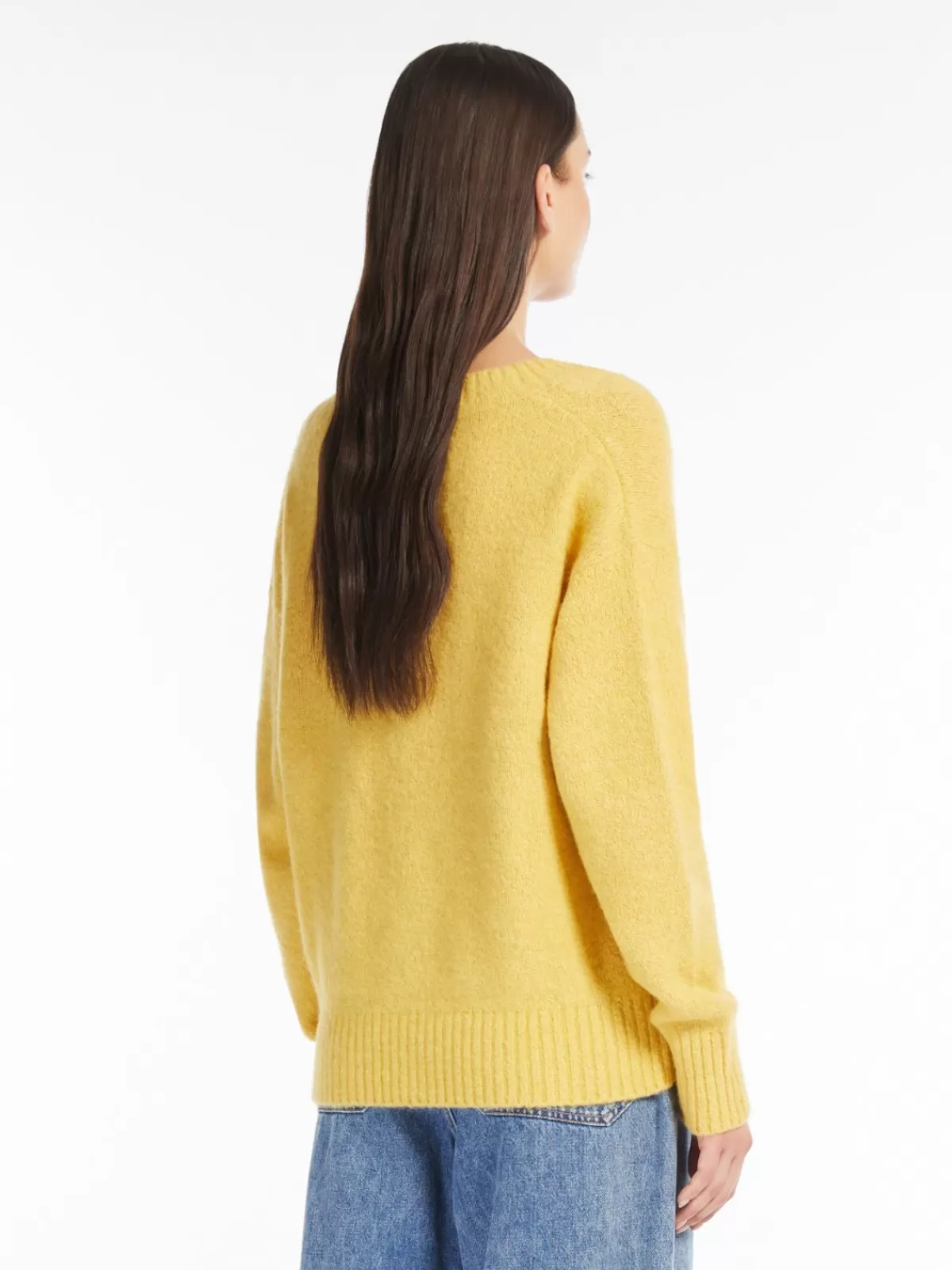 Jersey acogedor de MaxMara en alpaca y algodón con escote en V - Amarillo miel