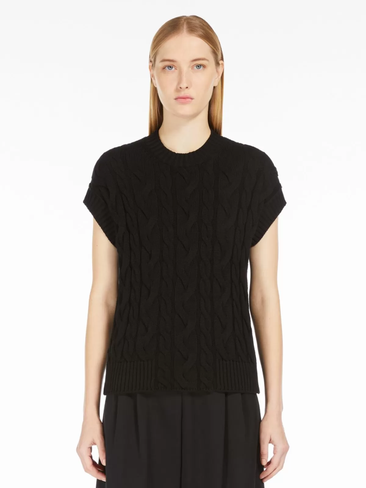 Chaleco tejido con trenzas Max Mara en hilo de algodón - Negro clásico de diseño atemporal