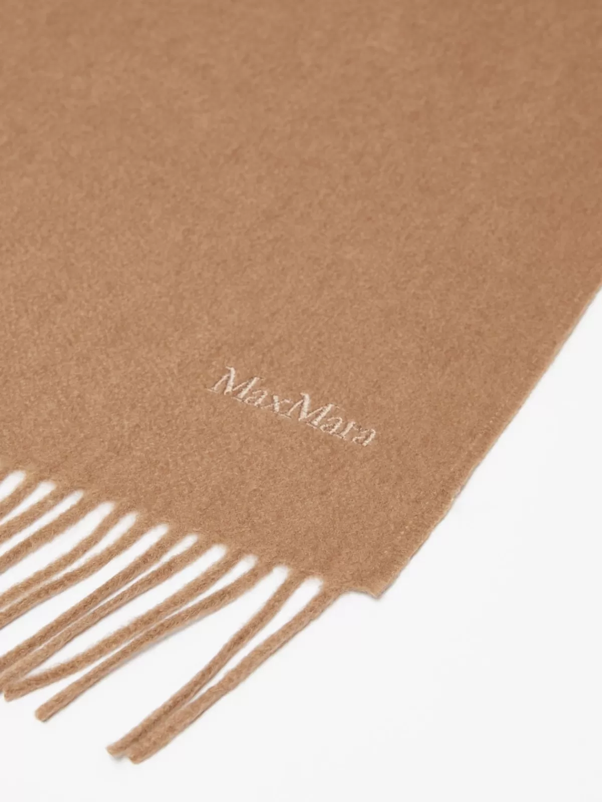 Chal de cachemira Max Mara con bordados artesanales y flecos en tono tabaco - Pañuelo elegante para looks sofisticados