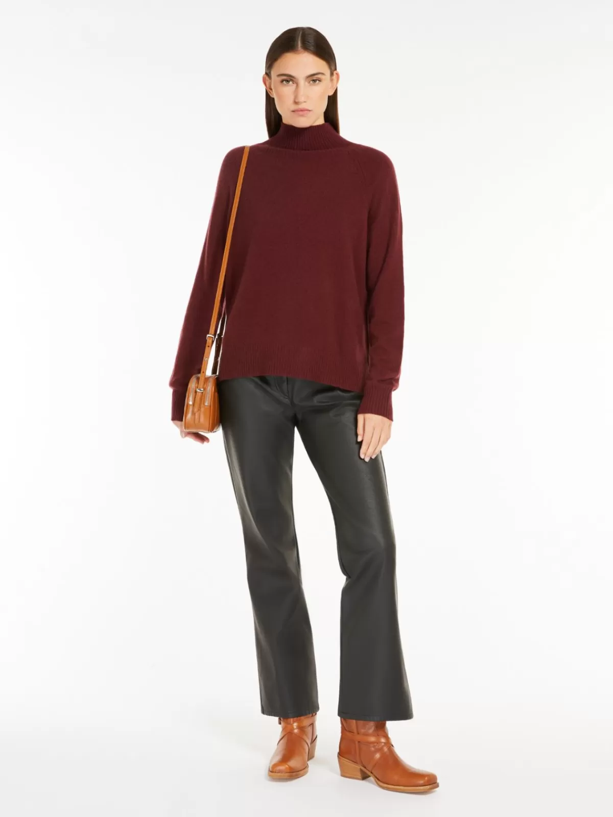 Jersey de cuello alto Max Mara en hilo de cachemira - Burdeos cálido invierno