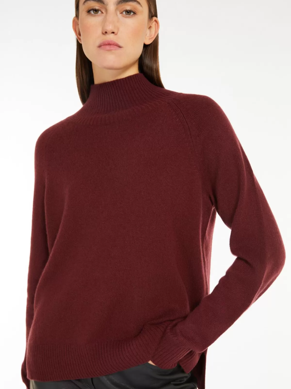 Jersey de cuello alto Max Mara en hilo de cachemira - Burdeos cálido invierno