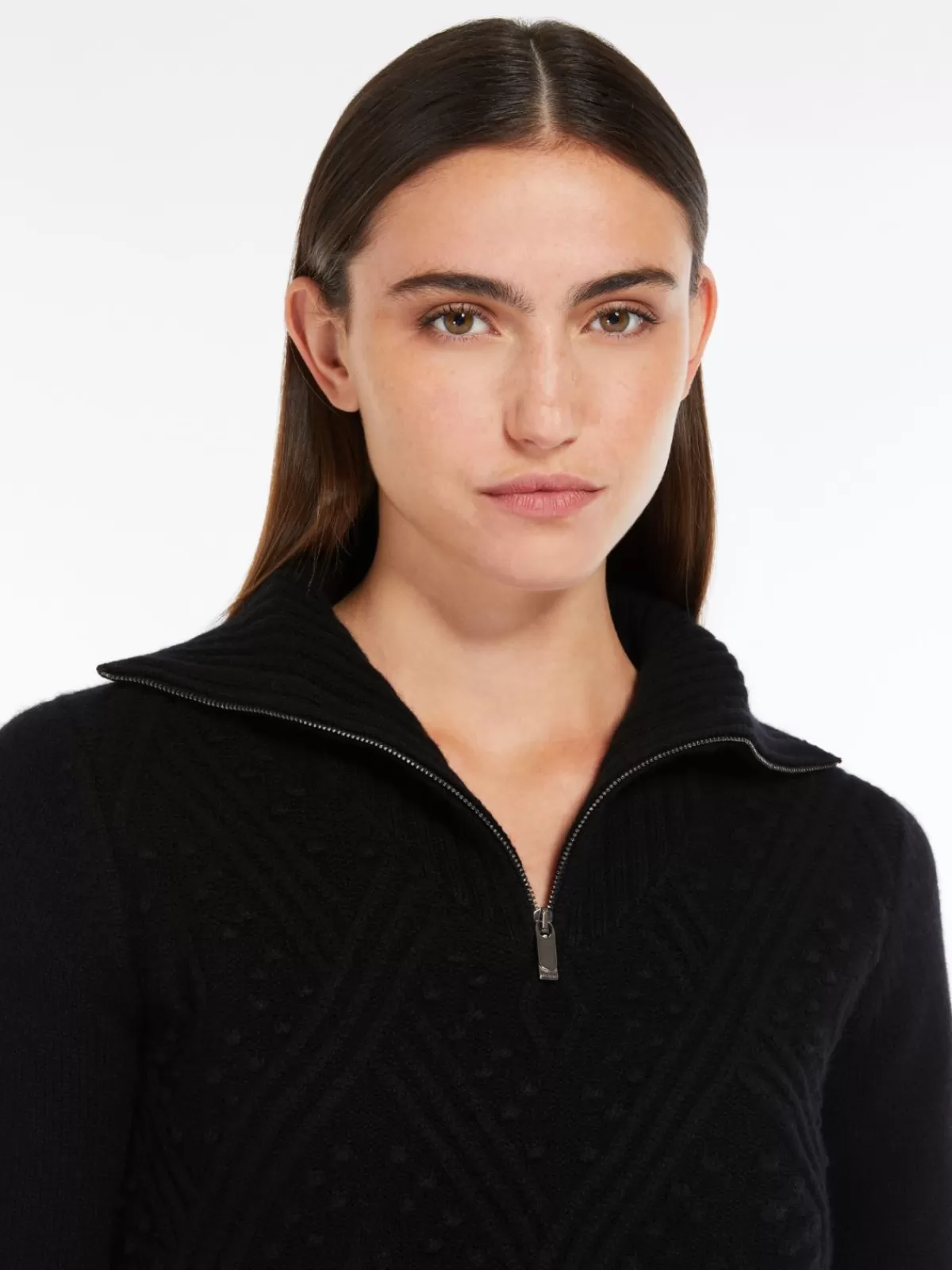 Sofisticado suéter con cremallera de Max Mara - mezcla premium de cachemir en tonalidad noche intensa