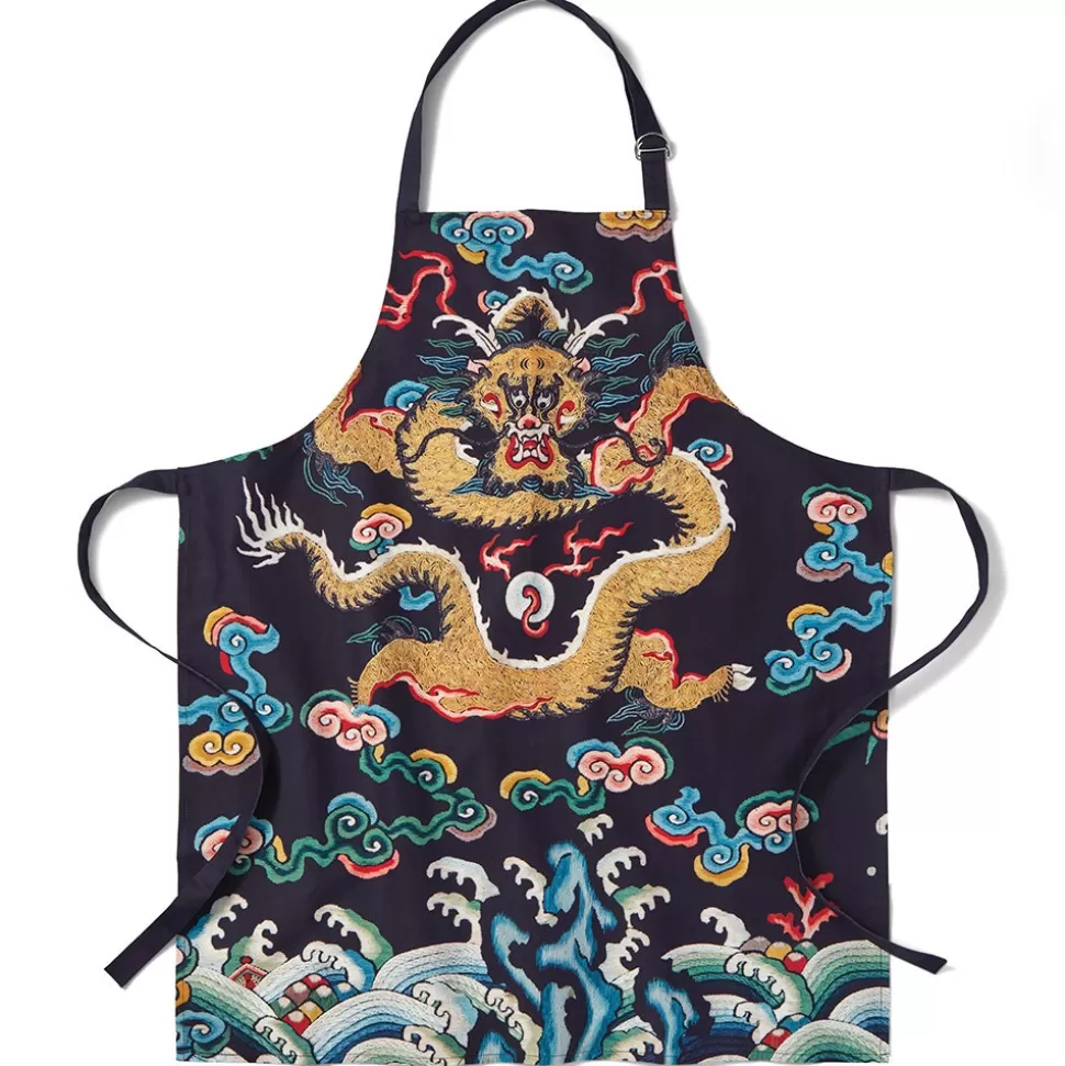 Delantal y Paño de Cocina con Dragón Imperial - Juego Elegante de Insignia China del Museo Met