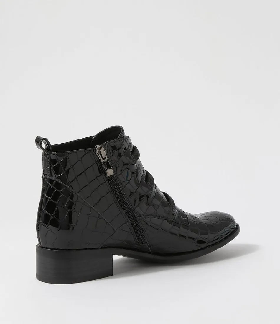 Botines Django & Juliette Clemens en Cuero Ecológico Negro con Detalle de Cocodrilo Brillante - Calzado Casual Femenino para Looks Urbanos