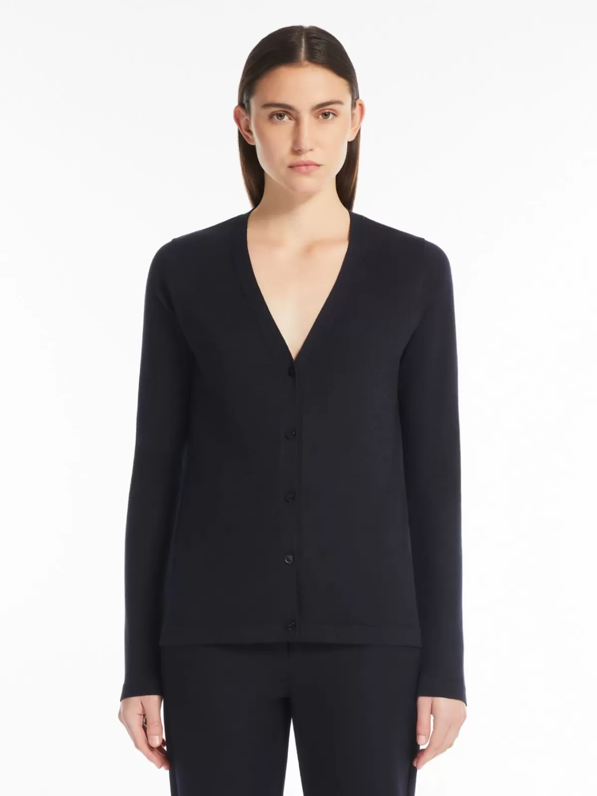 Chaqueta punto Max Mara en azul marino - Tejido suave de algodón orgánico y seda para invierno 2024 - Diseño clásico con detalles de costura premium
