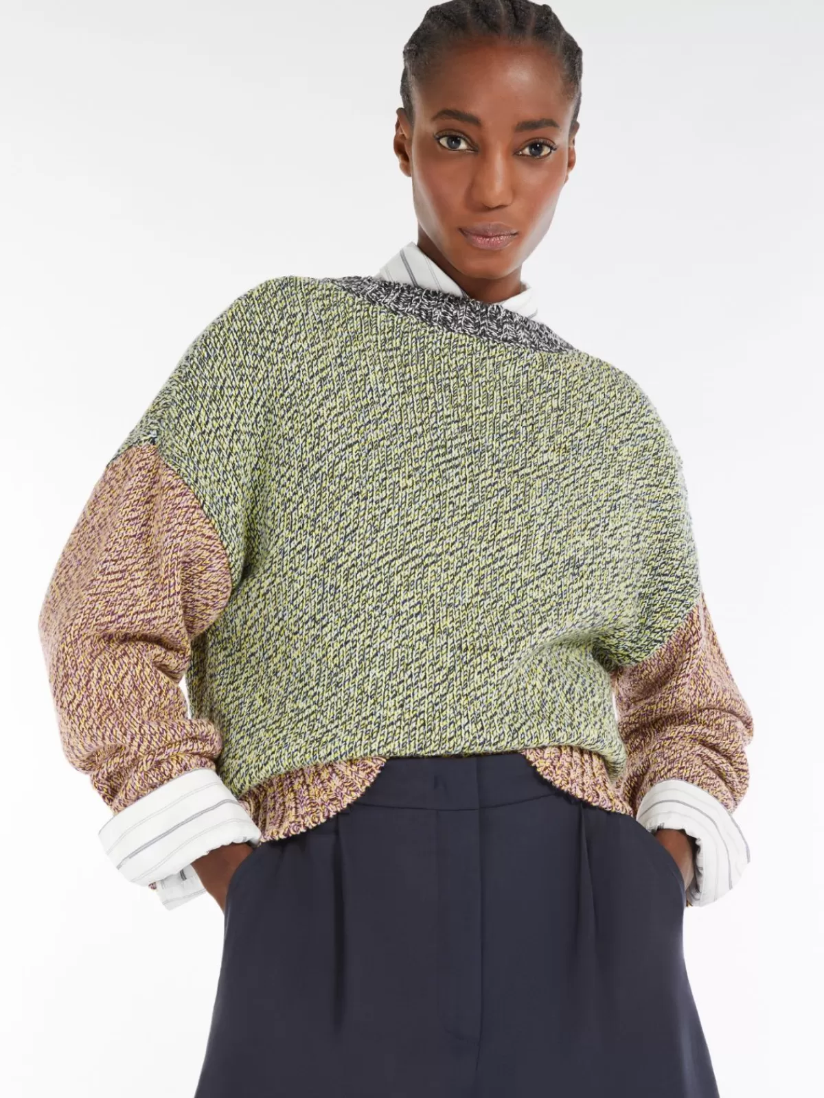 Jersey moderno Max Mara en mezcla algodón-lana con diseño de bloques de colores - Variedad de tonos vibrantes