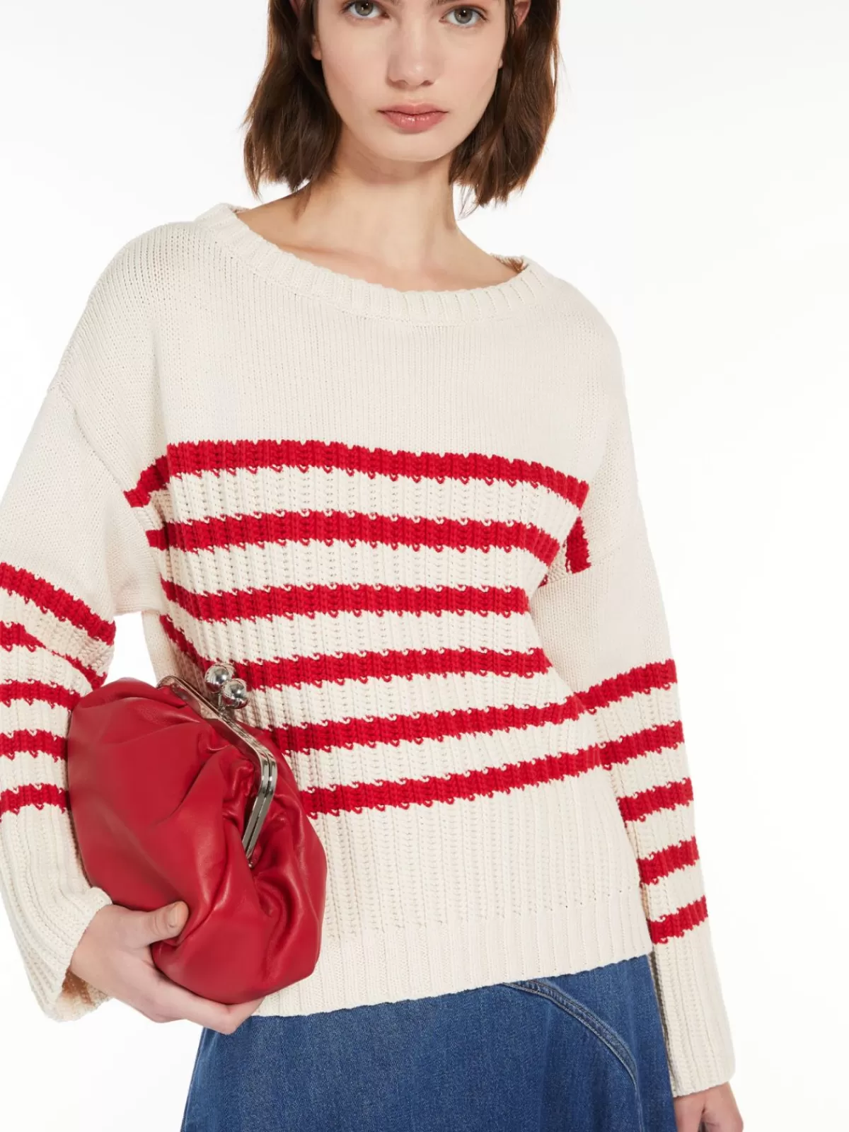 Suéter clásico de algodón Max Mara en rojo carmesí - Cuello barco y diseño atemporal
