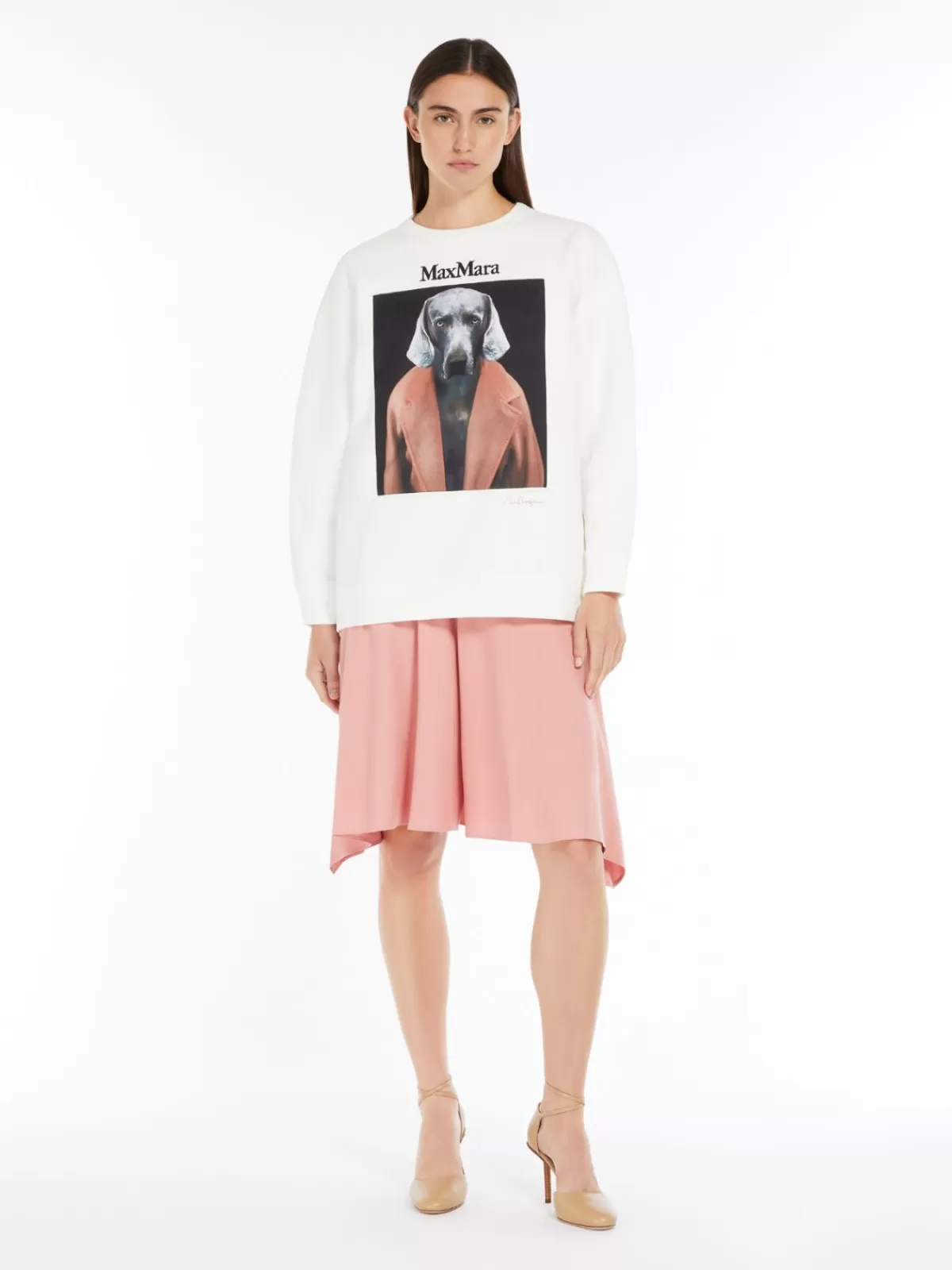 Max Mara - Sudera clásica de algodón con estampado artístico Wegman en tono marfil