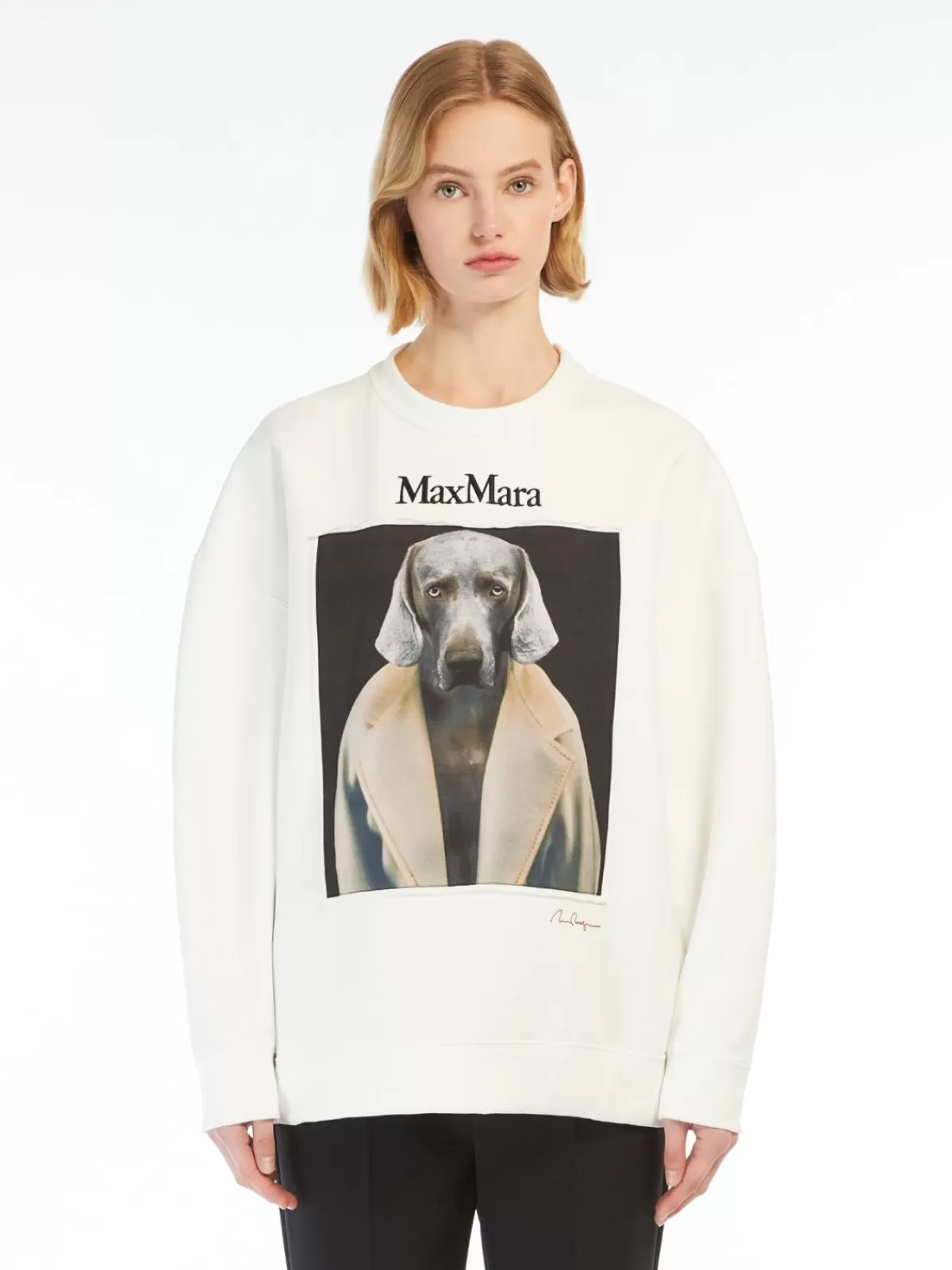 Sudadera clásica de Max Mara en algodón tejido · Estampado exclusivo Wegman · Tono marfil suave · Prenda versátil para looks casuales