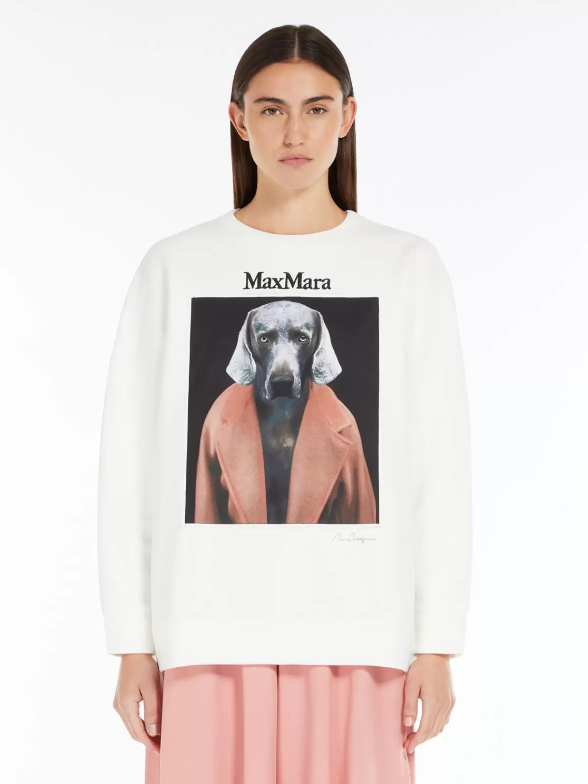 Max Mara - Sudera clásica de algodón con estampado artístico Wegman en tono marfil