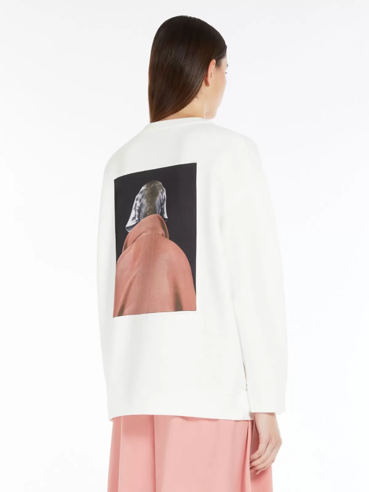 Max Mara - Sudera clásica de algodón con estampado artístico Wegman en tono marfil