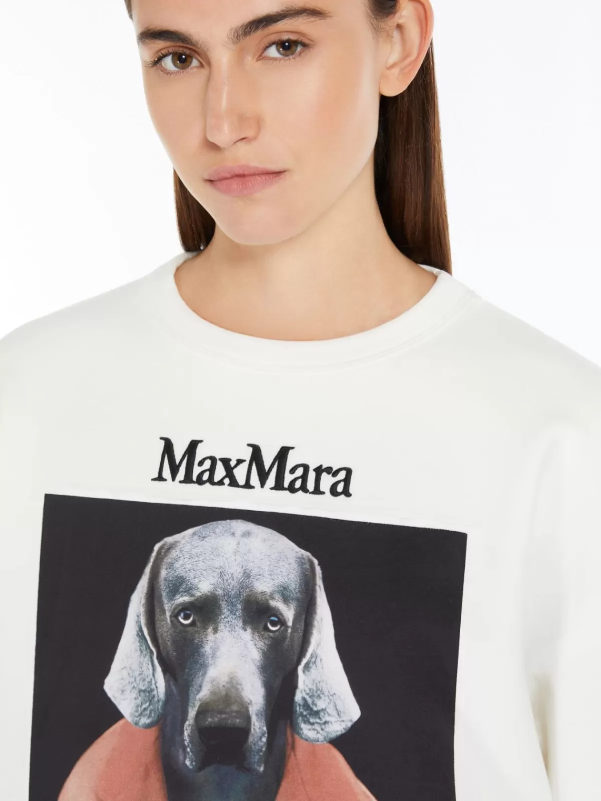 Max Mara - Sudera clásica de algodón con estampado artístico Wegman en tono marfil