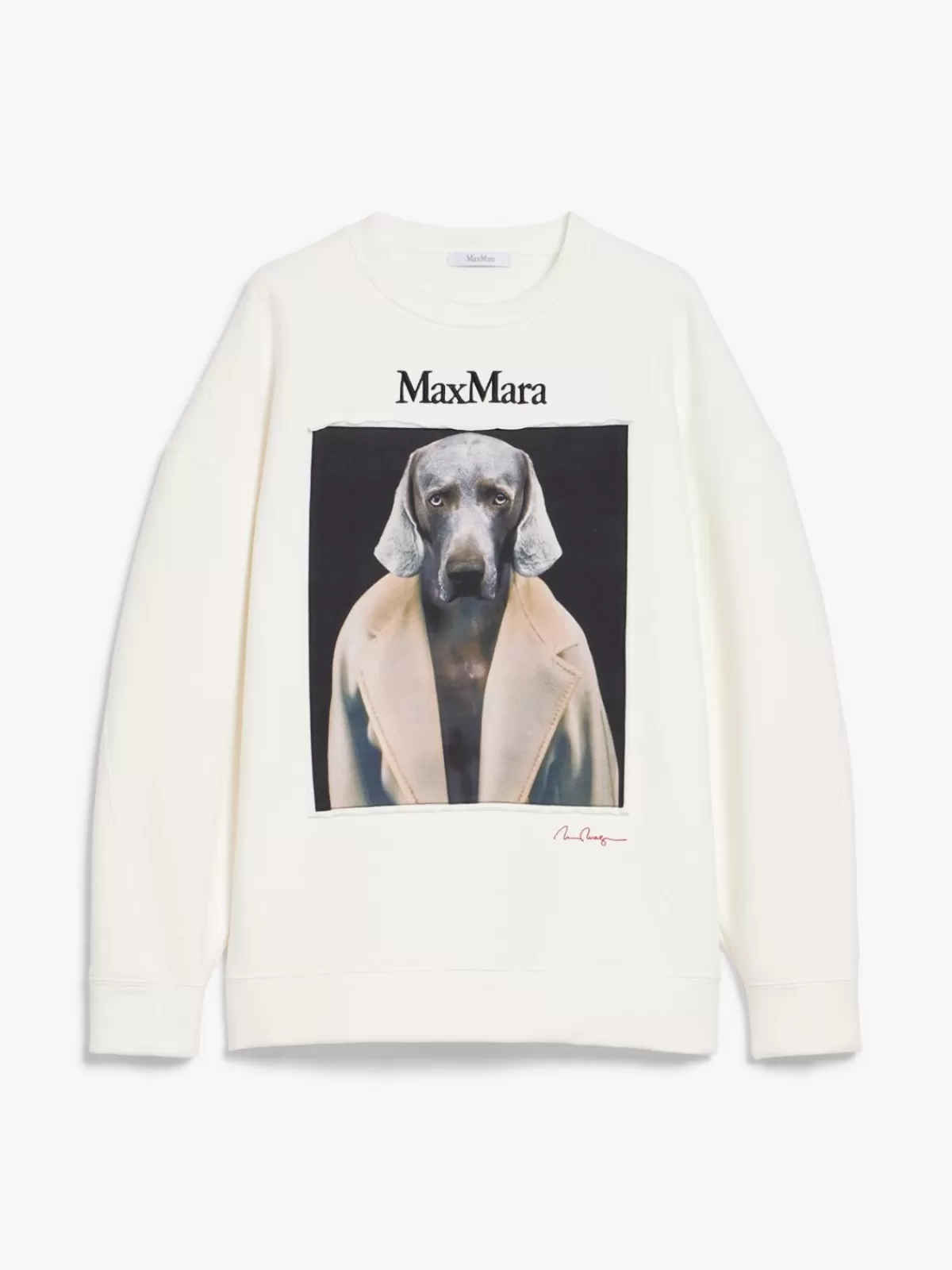 Sudadera clásica de Max Mara en algodón tejido · Estampado exclusivo Wegman · Tono marfil suave · Prenda versátil para looks casuales