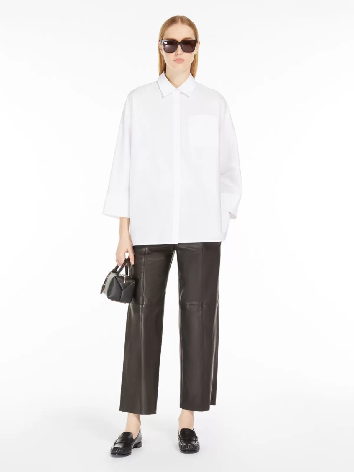 Blusa clásica Max Mara en popelina de algodón - Blanco puro con diseño atemporal