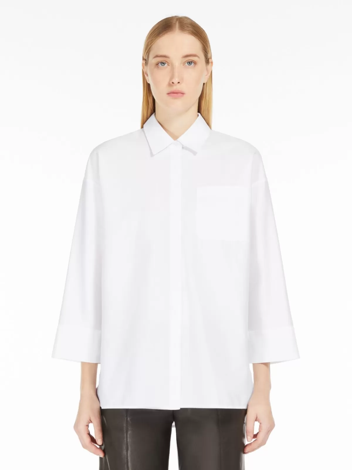 Blusa clásica Max Mara en popelina de algodón - Blanco puro con diseño atemporal