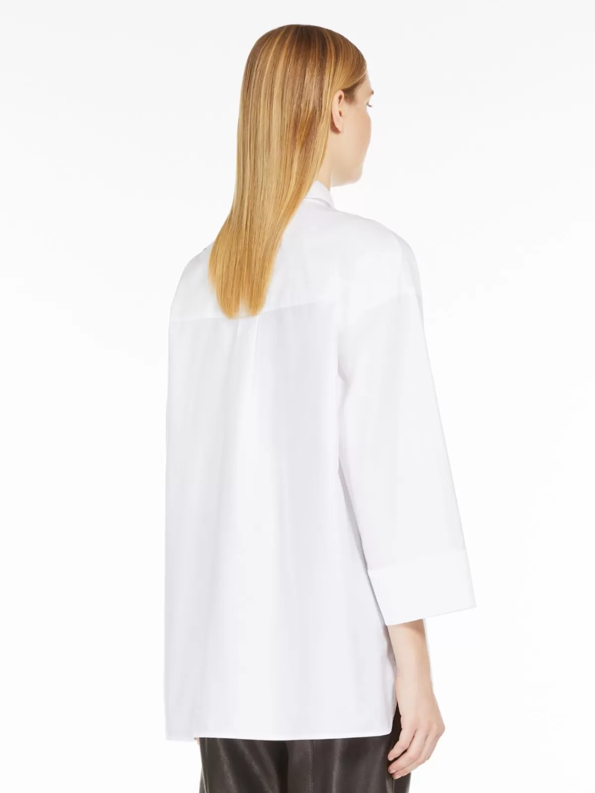 Blusa clásica Max Mara en popelina de algodón - Blanco puro con diseño atemporal