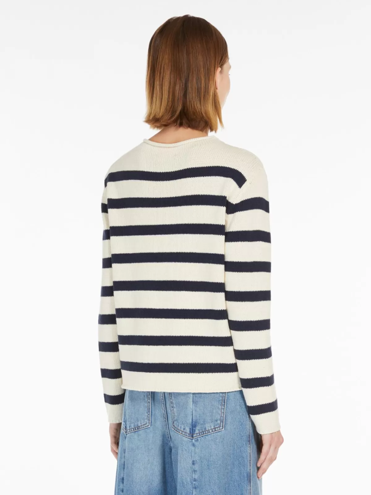 Suéter clásico Max Mara en punto de algodón abotonado - Azul marino artesanal  

(：、