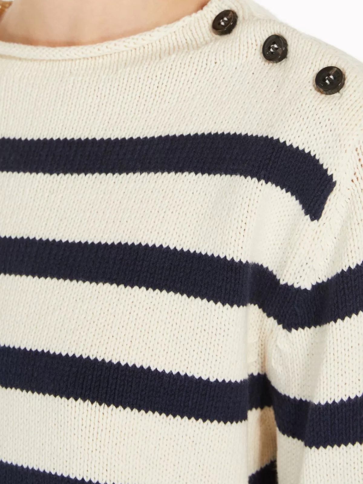Suéter clásico Max Mara en punto de algodón abotonado - Azul marino artesanal  

(：、