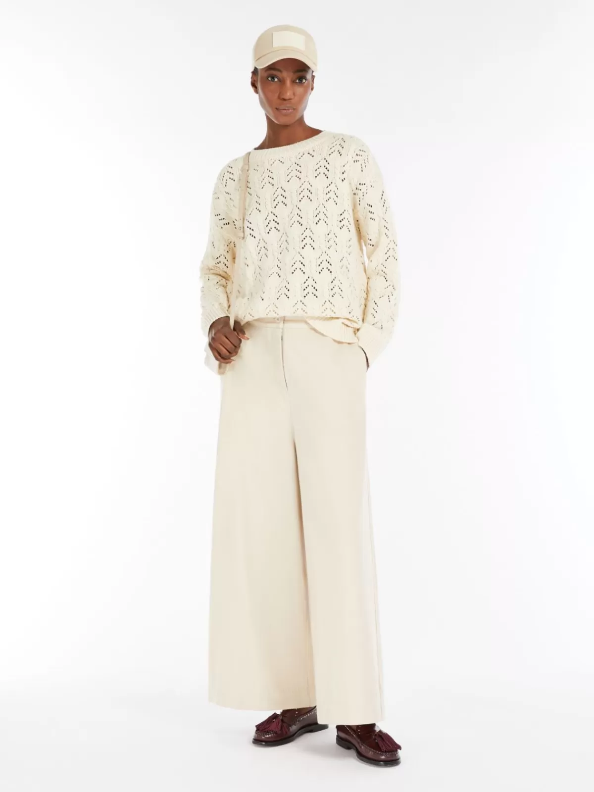 Suéter clásico Max Mara en hilo de algodón écrú - Tejido de punto premium invierno 2024