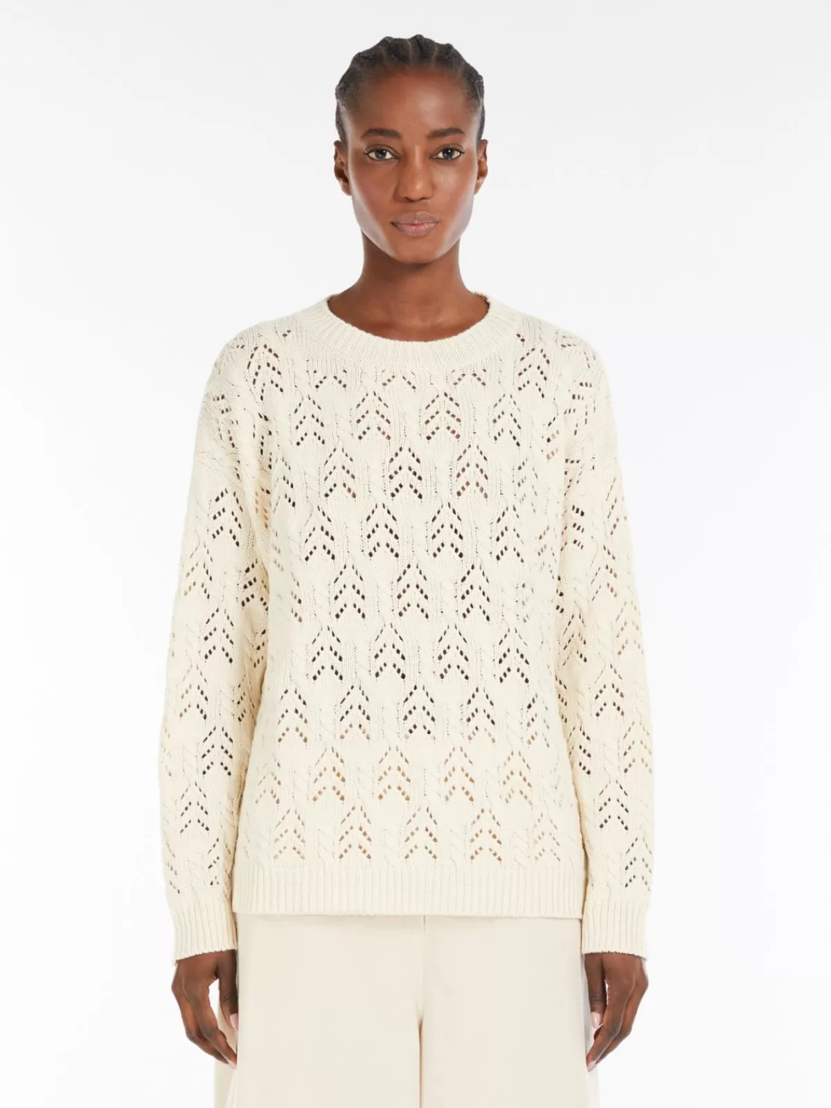 Suéter clásico Max Mara en hilo de algodón écrú - Tejido de punto premium invierno 2024