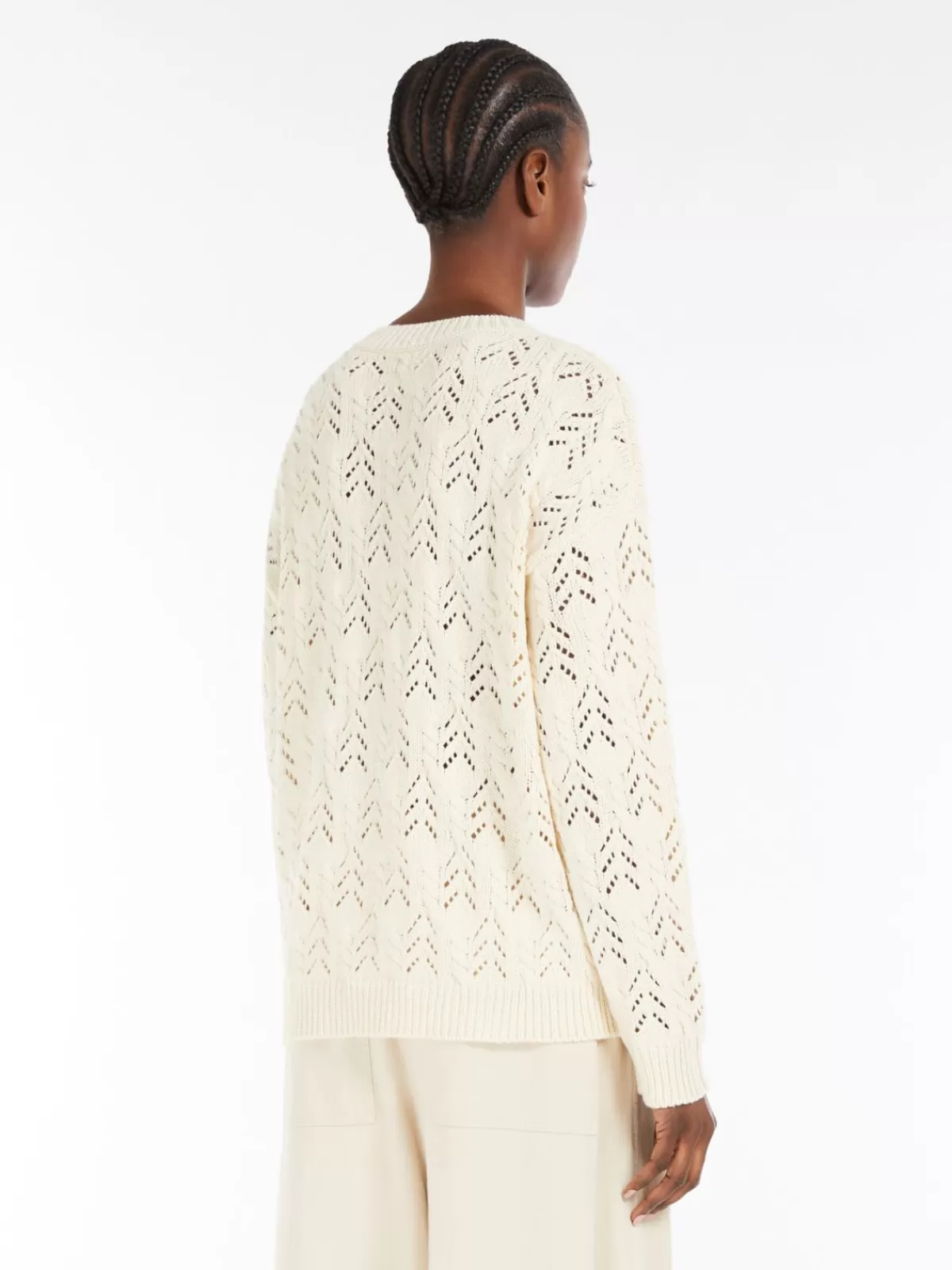 Suéter clásico Max Mara en hilo de algodón écrú - Tejido de punto premium invierno 2024