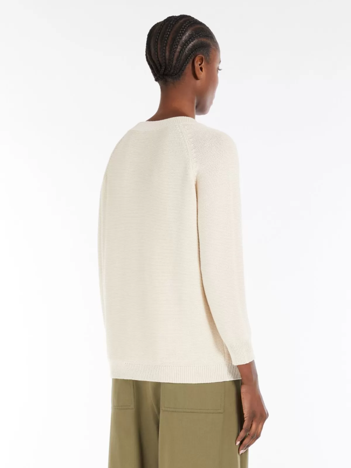 Suéter Max Mara en hilo de algodón - Tejido en punto color ecru
