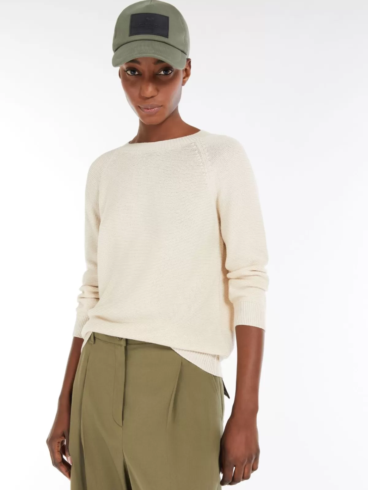 Suéter Max Mara en hilo de algodón - Tejido en punto color ecru