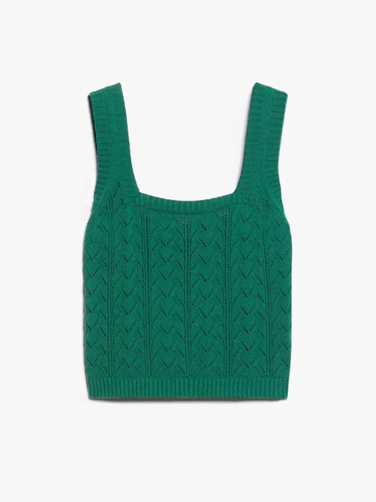 Max Mara - Prenda superior tejida a mano en hilo de algodón verde primavera | Detalles de croché artesanal | Colección cápsula verano 2024 | Tops casuales con acabado premium