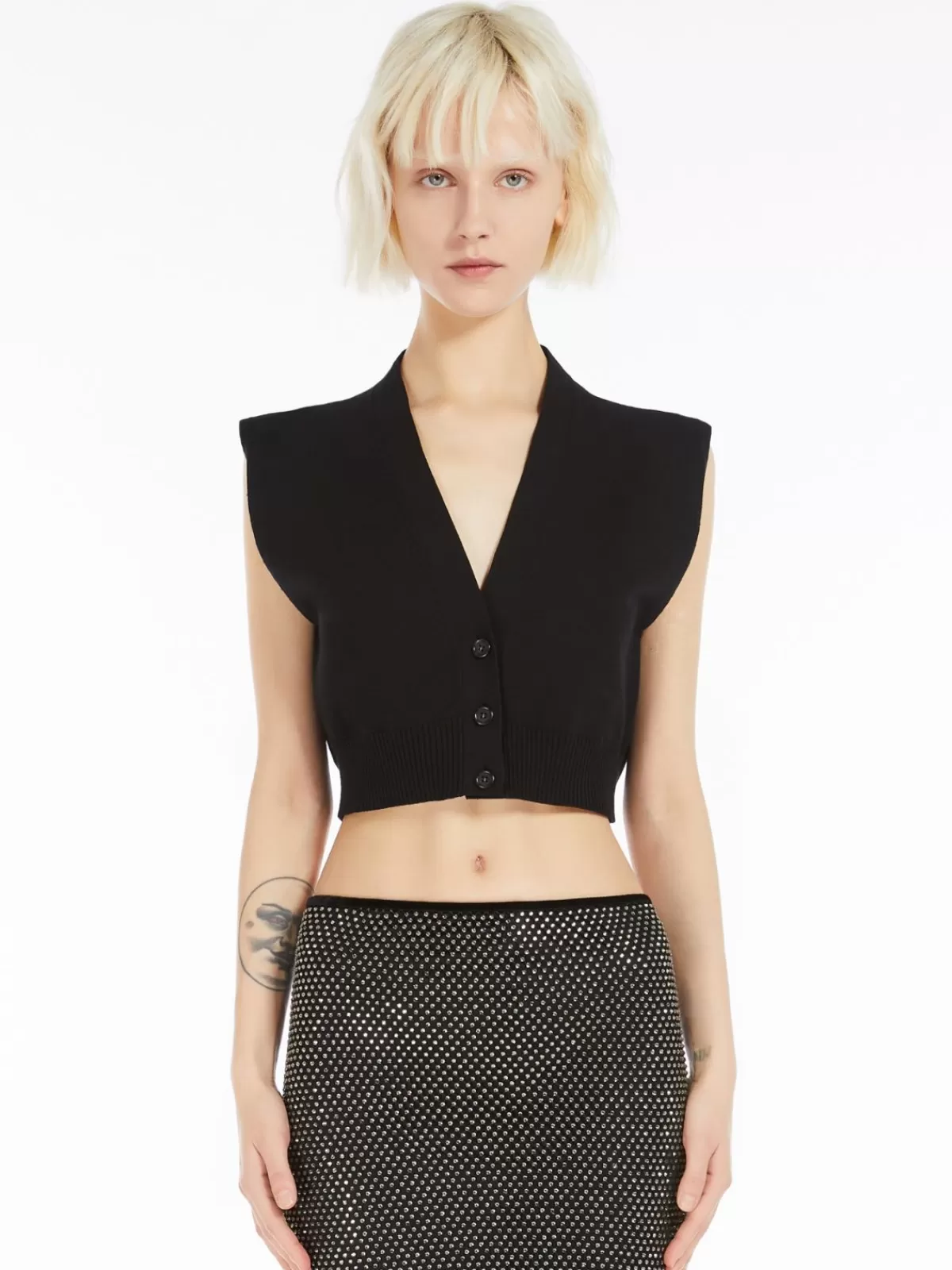 Max Mara - Chaleco corto elástico en viscosa negro, tejido de punto premium y ajuste cómodo