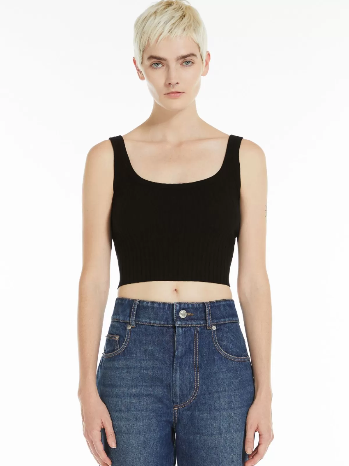 Chaleco corto Max Mara en viscosa elástica - Diseño minimalista negro para looks versátiles