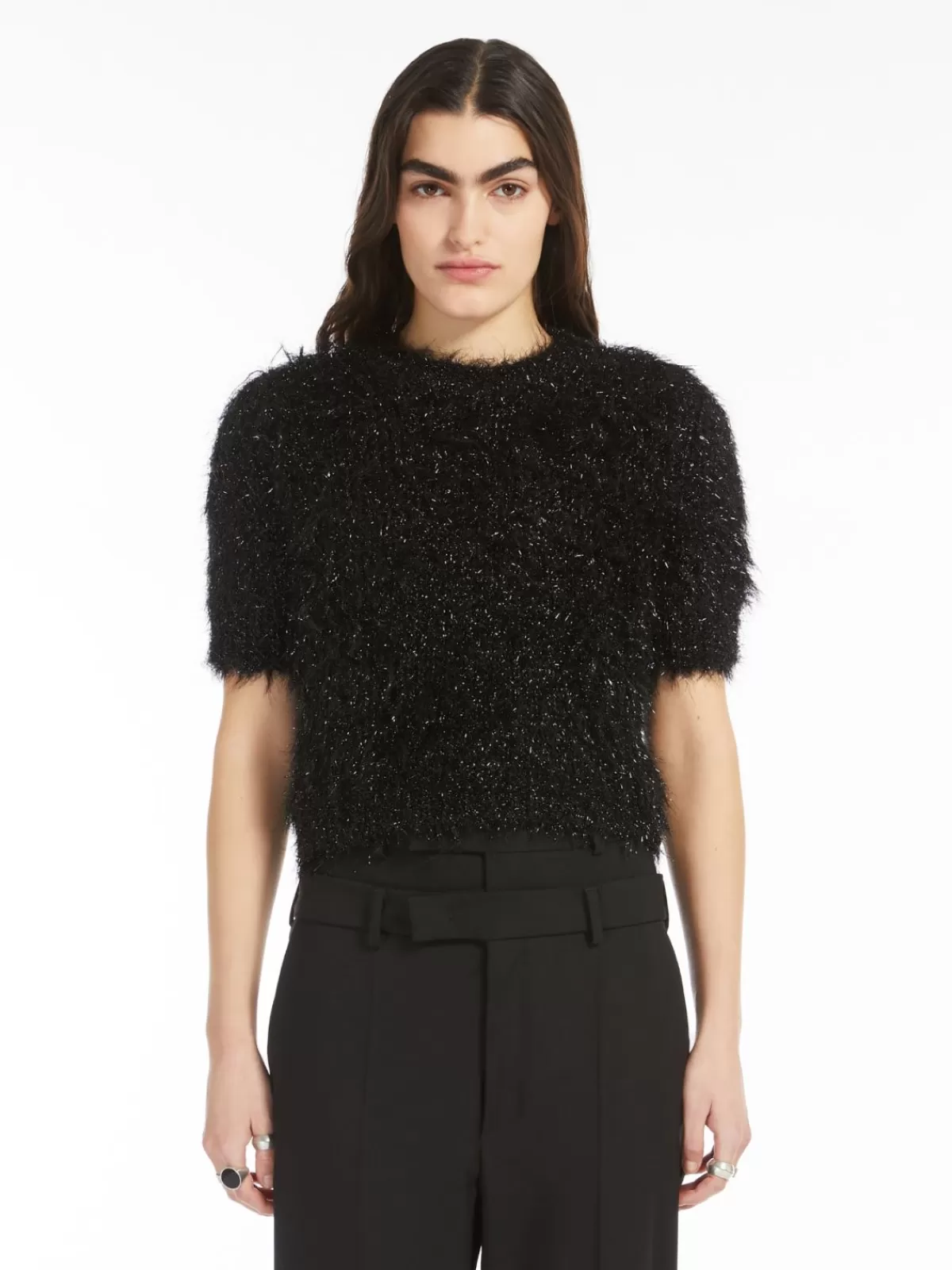 Suéter corto Max Mara en lurex negro con brillo sutil - diseño moderno para looks elegantes