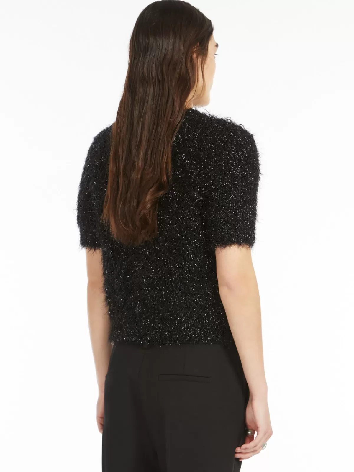 Suéter corto Max Mara en lurex negro con brillo sutil - diseño moderno para looks elegantes