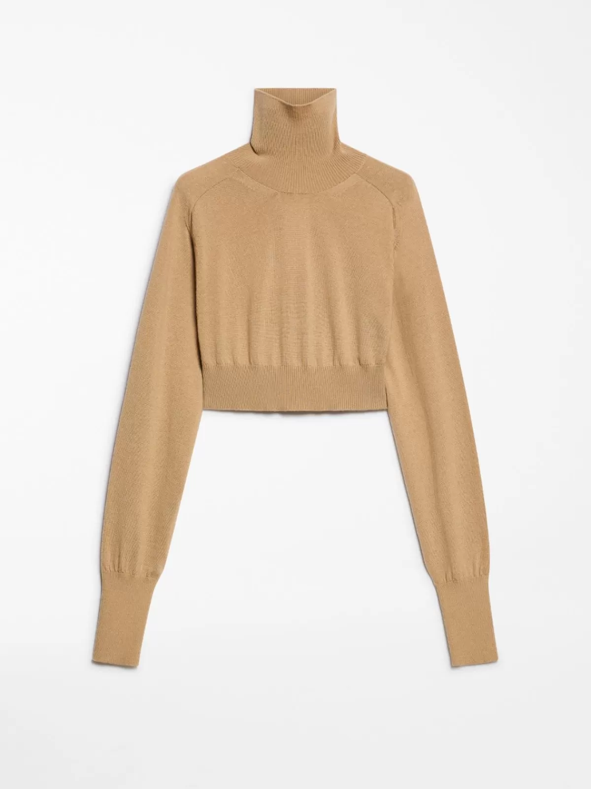 Jersey corto Max Mara de cuello alto efecto polo - tejido suave en tono camel clásico