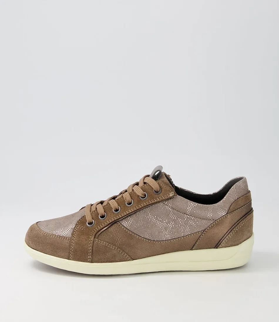 Zapatillas GEOX Myria B para Mujer – Comodidad Duradera en Ante Beige Oscuro con Detalles de Cuero