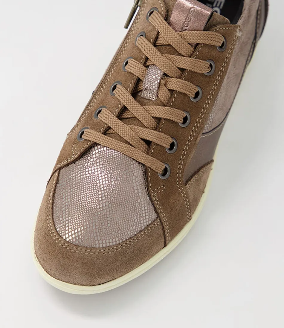 Zapatillas GEOX Myria B para Mujer – Comodidad Duradera en Ante Beige Oscuro con Detalles de Cuero