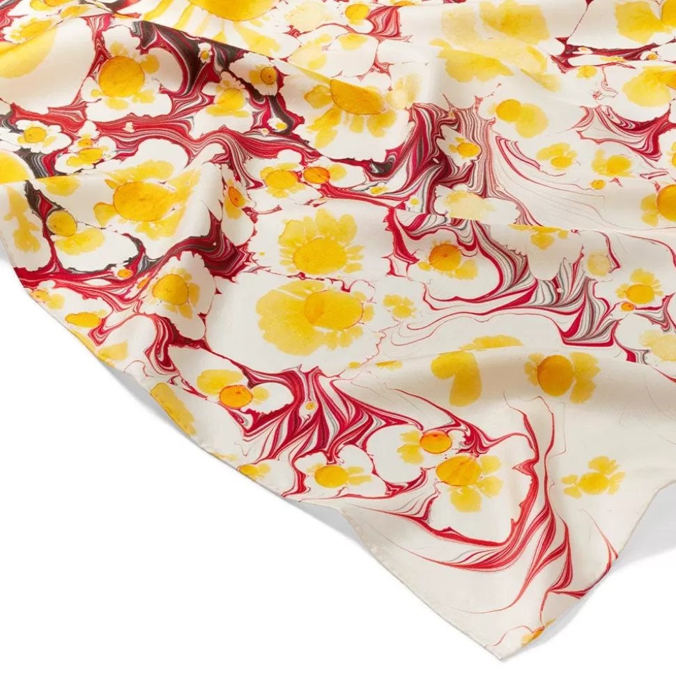 Bufanda de Seda Estampada con Diseño Jardín de Margaritas - Chal Rectangular en Papel Marmolado por The Met Store