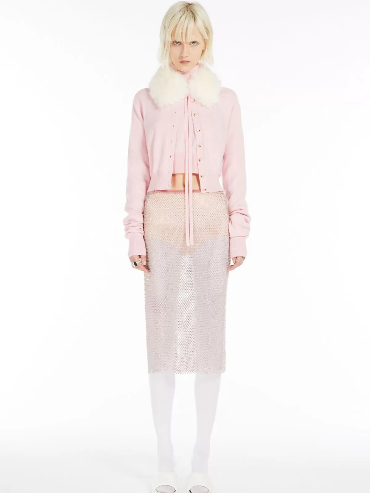 Sweater acogedor Max Mara con cuello extraíble - tejido premium en suave tono rosado pastel