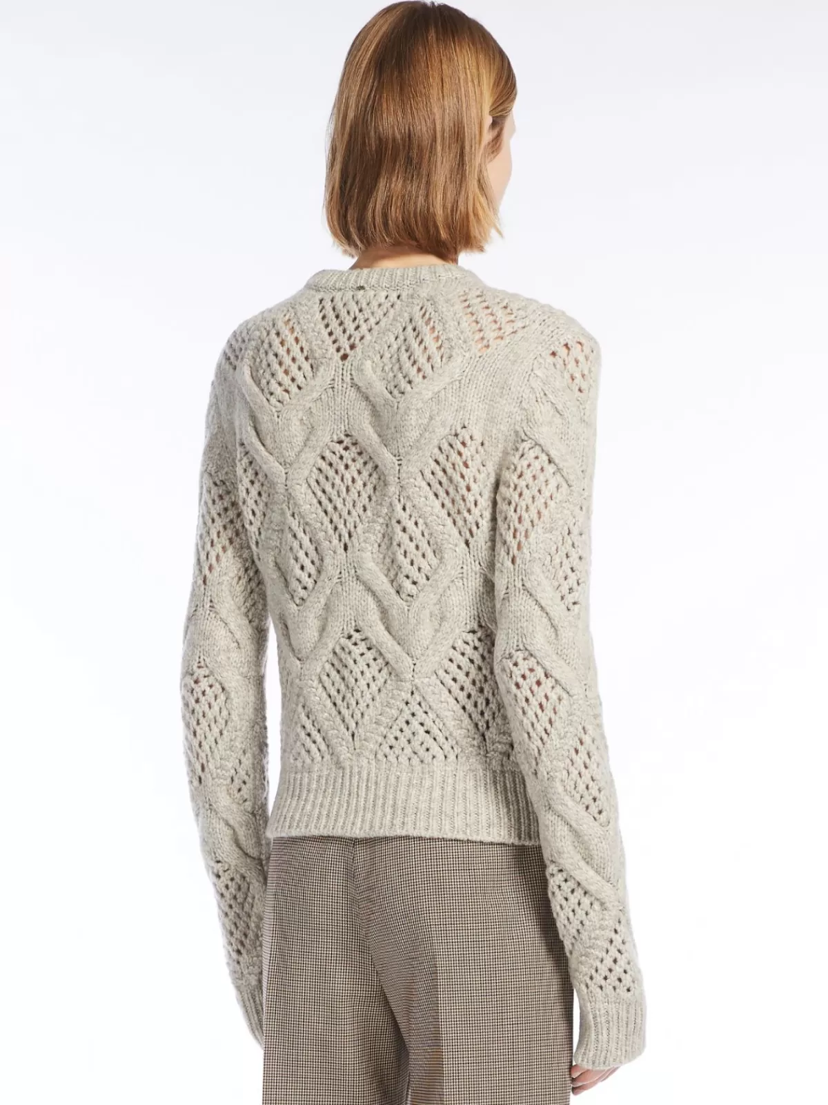 Jersey clásico de cuello redondo Max Mara - Tejido diamante en suave gris perla