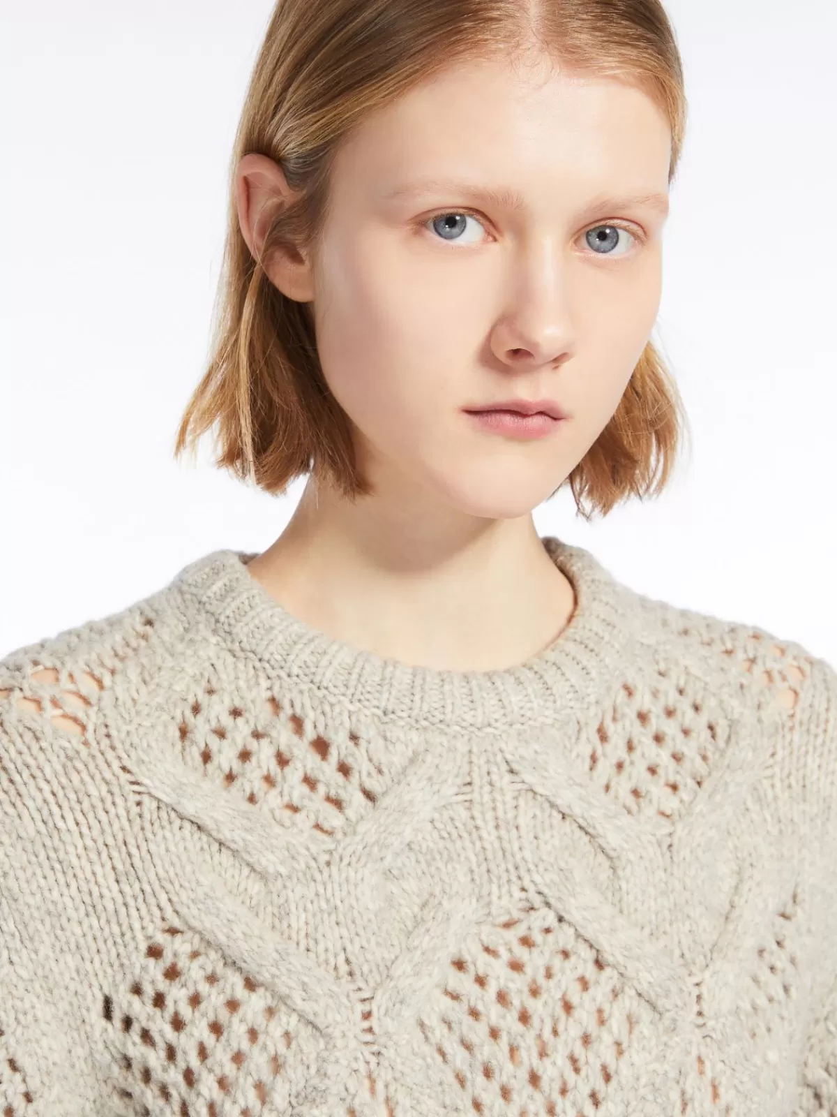 Jersey clásico de cuello redondo Max Mara - Tejido diamante en suave gris perla