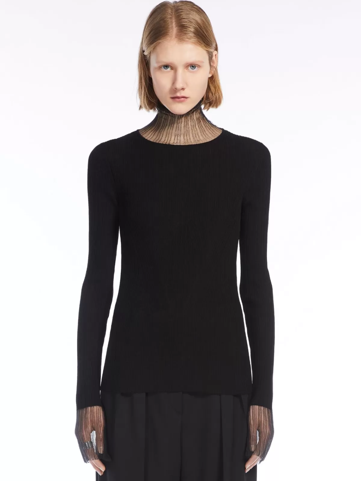 Suéter clásico de Max Mara con textura en relieve y cuello polo ajustado - Negro intenso