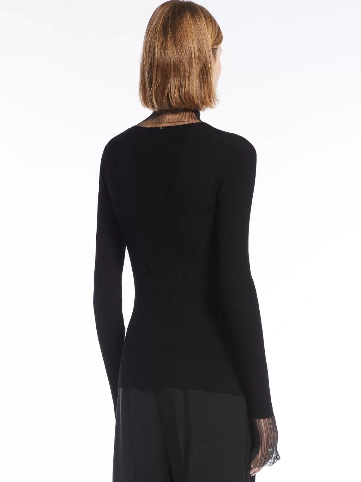 Suéter clásico de Max Mara con textura en relieve y cuello polo ajustado - Negro intenso