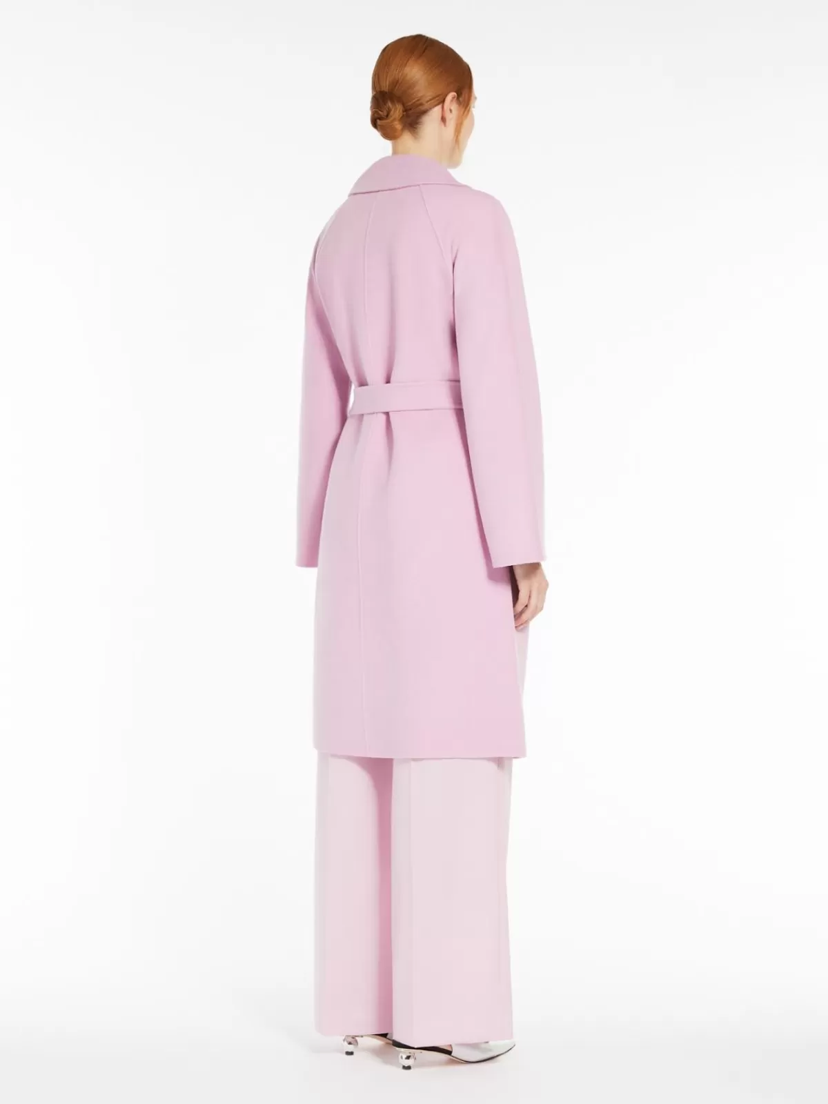 Sobretodo Max Mara estilo batón en lana doble cara - Diseño envolvente en tono rosa pastel