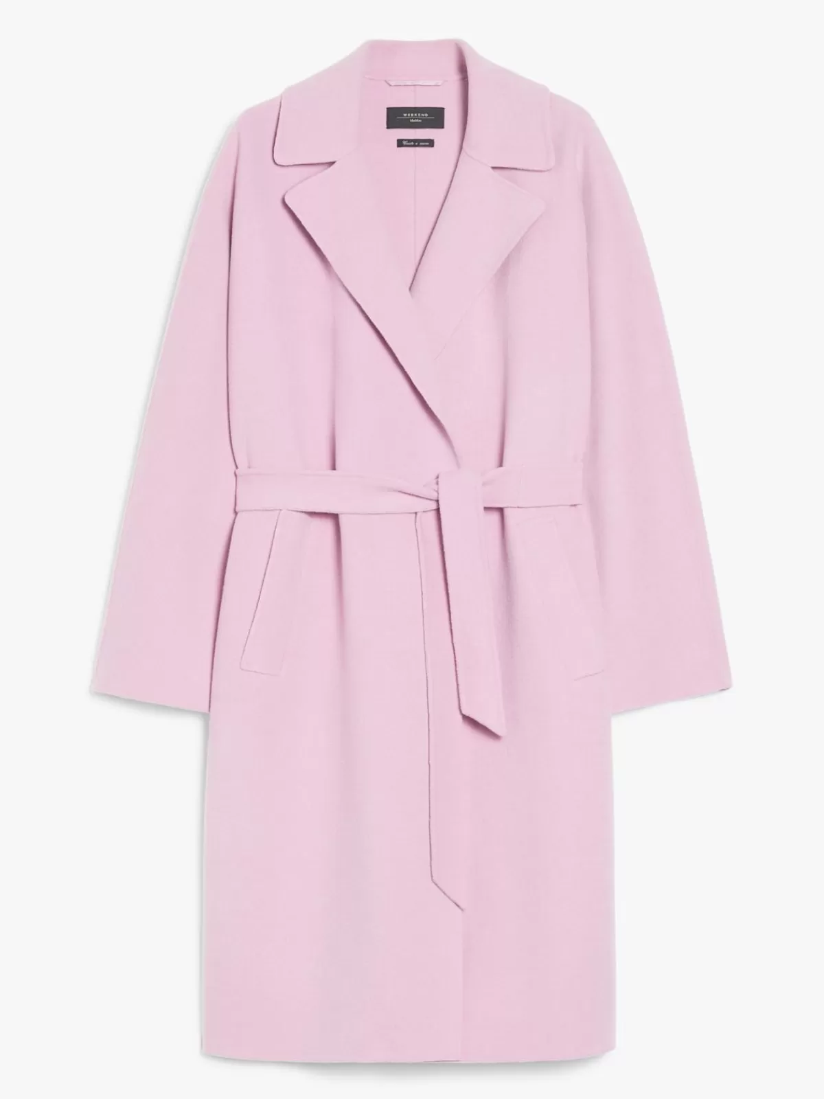 Sobretodo Max Mara estilo batón en lana doble cara - Diseño envolvente en tono rosa pastel