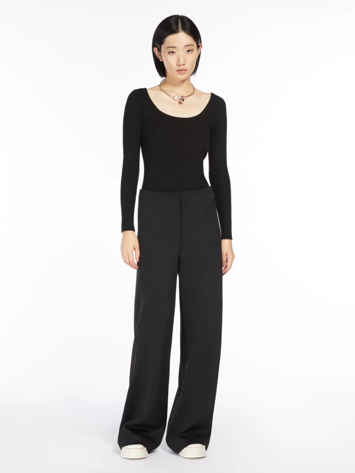 Jersey femenino Max Mara en hilo de viscosa con destellos metalizados - Negro clásico