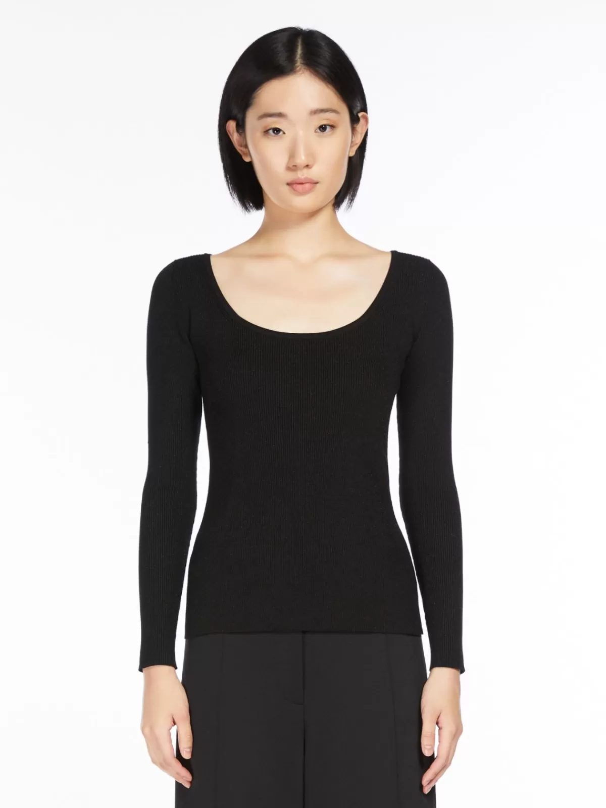 Jersey femenino Max Mara en hilo de viscosa con destellos metalizados - Negro clásico