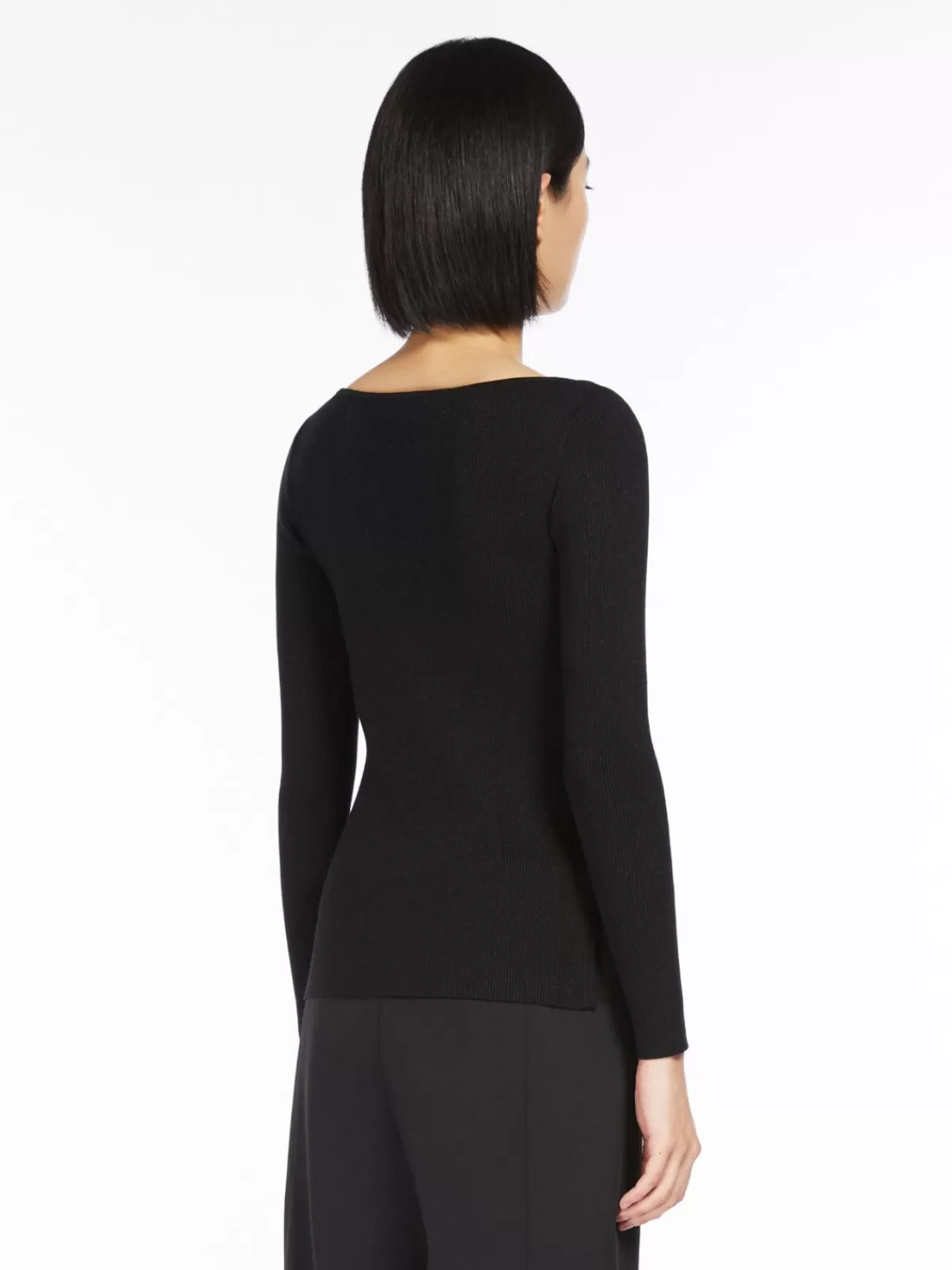 Jersey femenino Max Mara en hilo de viscosa con destellos metalizados - Negro clásico