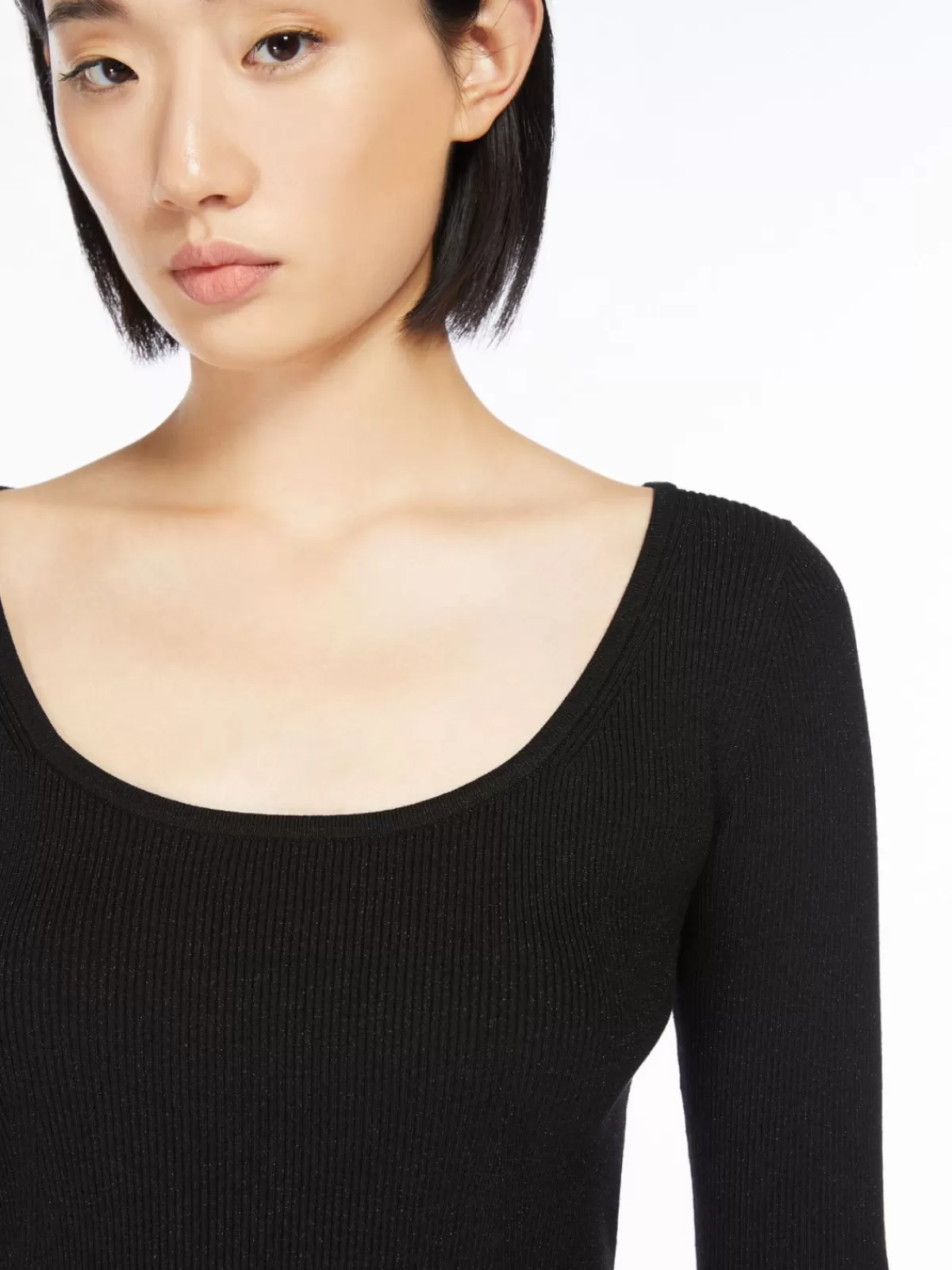 Jersey femenino Max Mara en hilo de viscosa con destellos metalizados - Negro clásico