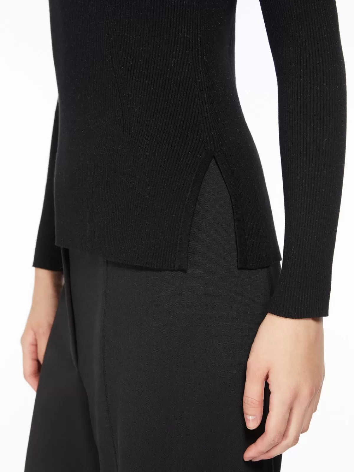 Jersey femenino Max Mara en hilo de viscosa con destellos metalizados - Negro clásico