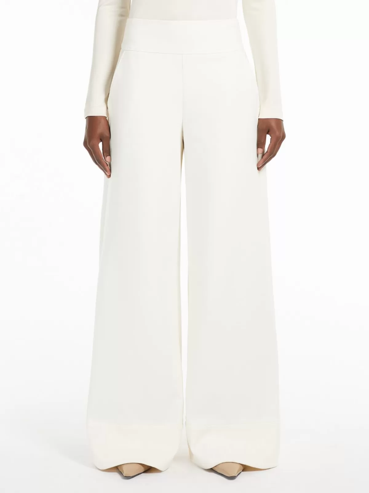 Max Mara - Pantalones Flare en Tejido Técnico de Punto - Estilo Cómodo y Moderno - Color Blanco Clásico